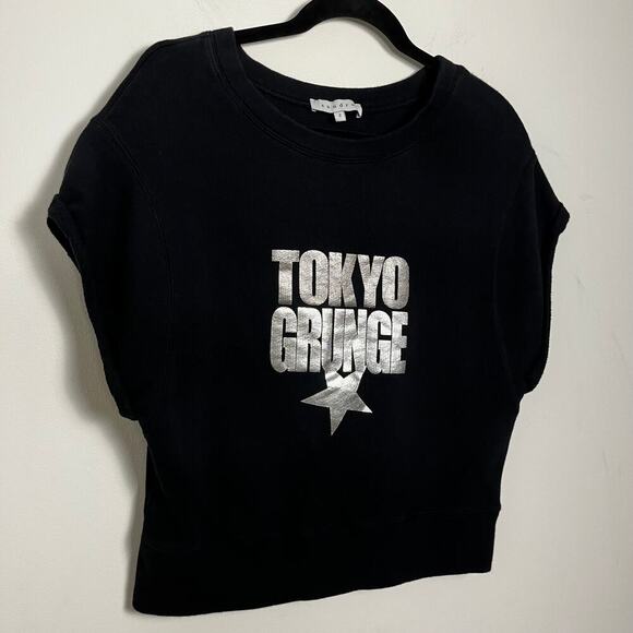 Sandro Paris Tokyo Grunge Crop Sweatshirt 2  Black Silver - Picture 4 of 9